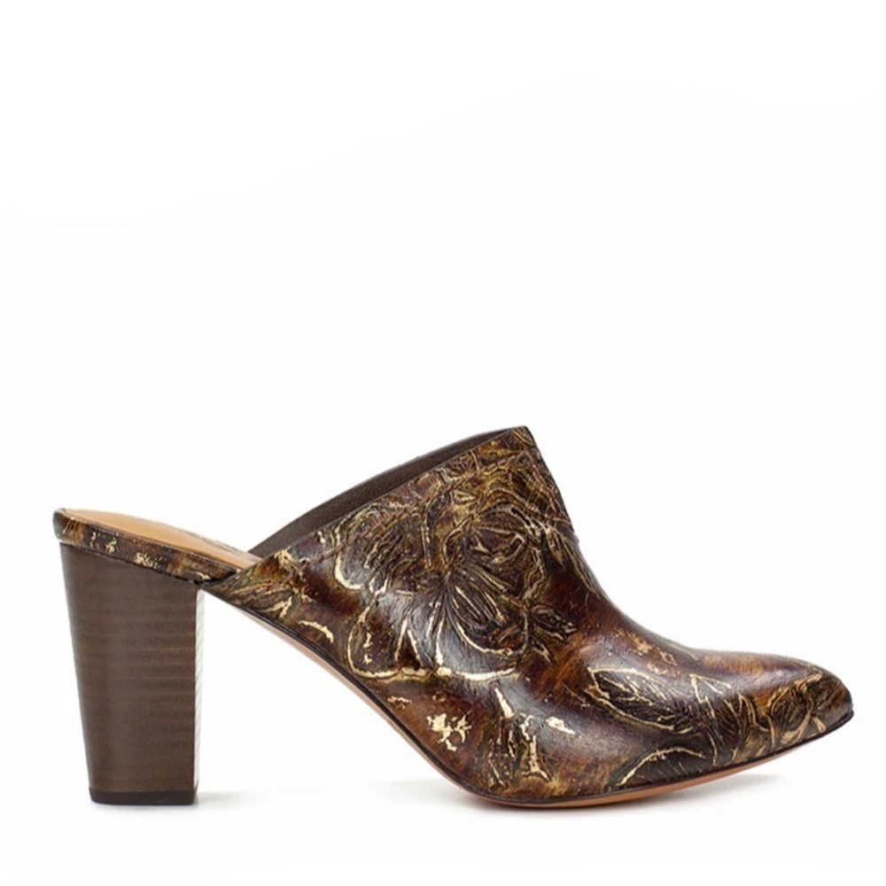 Patricia Nash Ruffina Mule in Chocolate Gold Metallic Back Leaves Size 10 Shoe